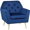 Totò Piccinni Poltroncina SOFI in Velluto imbottito con braccioli e piedini in metallo color oro (Velluto Blu, Poltrona)