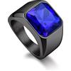 Bandmax Anello Uomo Donna in Acciaio Inossidabile, Anello Nero Uomo con Pietra Zaffiro, Anello Misura 17 Circonferenza 57mm, Confezione Regalo