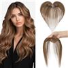 S-noilite Topper Capelli Umani per Donne, 9g Capelli Veri Frangetta Laterale, Frangia a S Fermaglio per Capello, 360° Capello Umani Toppers con 5x12.5CM Base per Diradati, Castano Medio #4