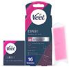 Veet Expert Fasce di cera fredda depilatoria per la depilazione del viso, adatto per labbro superiore (Bigotte), con burro di karitè, 16 strisce