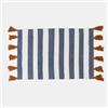 DEGHI Tappeto 60x90 cm in cotone blu e bianco a strisce con nappine senape
