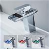 OUGOO Rubinetto monocomando LED per lavabo, OUGOO Armatur RGB con 3 cambi di colore e sensore di temperatura, rubinetto a cascata in ottone per bagno, cromato