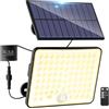 kolpop 1 Pezzi Faretto LED da Esterno Solare Sensore, 3Modes, Telecomando, 82 LED, Impermeabile IP65 Faretti Solari a Led da Esterno Luci Solari Garage Giardino, Cavo da 5M, Bianco Caldo