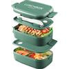 Beeptrum Bento Lunch Box Impilabile,Contenitori da 1400 ml con 4 scomparti e posate, scatole a 2 strati a prova di perdite, per adulti, bambini, ufficio, lavabili in lavastoviglie e microonde (Verde Puro)