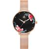 Alienwork Orologio Donna Oro rosa Cinturino in Maglia Metallo Nero Elegante