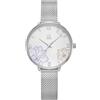 Alienwork Orologio Donna Argento Cinturino in Maglia Metallo Bianco Elegante