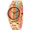 Alienwork Orologio Donna Multicolore Bracciale in Legno Bambù Naturale Fatti a Mano