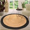 TT Home Tappeto Fibra Naturale Juta Soggiorno Rotondo Etnico Boho Fatto A Mano Bordura, Colore:Nero 2, Dimensione:120 cm Rund