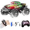 ROUSKY Monster truck radiocomandato anfibo, doppio controllo 2,4 GHz con orologio e controller, auto RC girevole a 360° con luci a LED, Racing Green (verde)