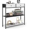 VASAGLE Tavolo Consolle Stretto, Tavolo da Ingresso con 2 Cassetti in Tessuto, Tavolino da Divano a 3 Livelli, 24 x 76 x 80 cm, per Ingresso, Soggiorno, Bianco Marmo e Nero Inchiostro LNT092W01