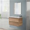 Inbagno Mobile bagno sospeso 80 cm rovere naturale con 2 cassetti, completo di lavabo e specchiera a filo reversibile, NADIA