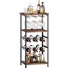 Dripex Scaffale per vino a 5 ripiani autoportante con supporto in vetro e tavolo, portabottiglie per 6 bottiglie, per cucina, bar, cantina, sala da pranzo, 40 x 30 x 80,5 cm, marrone vintage e nero