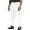 PACEIADTA Pantaloni harem casual da uomo larghi con elastico in vita hippie Aladdin Drop Crotch Pant, bianco-1, L