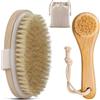 Generico Set di 2 spazzole per il massaggio a secco del corpo e del viso in setole naturali e legno MADE IN ITALY - Spazzolatura a secco Dry Brushing Brush Anticellulite e pulizia pelle morta - Con Sacchetto