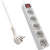 Ewent EW3955 Multipresa Ciabatta Elettrica Salvaspazio 5 Posti Schuko 45°,Spina Schuko 16A Salvaspazio, 250V/3680W, Interruttore ON/OFF Luminoso, bianca