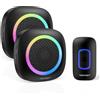 TECKNET Campanello Senza Fili Alimentato a Batteria Impermeabile IP66, Portata 400M, 5 Livelli Volume 60 Melodie, Batteria Rimovibile RGB Campanello Wireless Esterno(1xTrasmettitore e 2x Ricevitore)