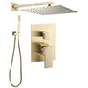 VALAZ Doccia Incasso Oro Spazzolato Protezione PVD | Miscelatore Doccia Incasso Spruzzatore Effetto Pioggia | Installazione a Parete Facile | Inossidabile, Quadrata, Spruzzatore 25 cm, Serie Tajo