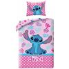 Halantex Disney LILO e STITCH - Set Letto Copripiumino singolo Reversibile 140x200cm e Federa 70x90cm - Rosa Multicolore - 100% Cotone OEKO-TEX