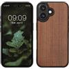 kwmobile Custodia Compatibile con Apple iPhone 16 Cover - Protezione in Legno per Smartphone - Back Case con Bumper in Silicone TPU - Marrone Scuro