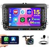 Hikity [2+64GB] Android 15 Autoradio per VW Golf 5 Golf 6 Skoda Polo Passat Touran Seat con Wireless Carplay Android Auto, 7 Touch Screen Navigatore GPS Bluetooth FM RDS Radio Schermo Retrocamera