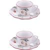 Villa d'Este Home Tivoli 1996 Set 2 tazzine caffè con piattino 100 ml in porcellana, decoro natalizio, Rametto