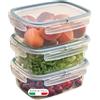 Snips - Set 3 Contenitori per Alimenti 1,8L Trasparenti, Coperchio Salva Freschezza con 4 Chiusure di Sicurezza - Contenitore per Cibi 22,5x17,7x13 Frigorifero, Microonde, Lavastoviglie Made in Italy