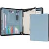 Wason Cartella formato A4 con cerniera - Portafoglio in Pelle PU con Raccoglitore ad Anelli Staccabile e Supporto per Blocco Note, Organizzatore per Conferenze Ufficio Viaggi Scuola (Blu nebbia)