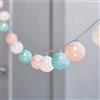 Lights4fun Catena Luminosa di 20 Palle di Cotone Pastello con LED Bianchi Caldi a Pile per Arredo Interni