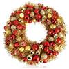 com-four® Ghirlanda natalizia per porta - Ghirlanda dell'Avvento con orpelli e palline di albero di Natale in bellissimi colori Ø circa 40 cm - Grande decorazione natalizia lucida - Ghirlanda