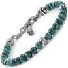 10:10 Bracciale in acciaio inox e pietre naturali di malachite da 6 mm e perle in acciaio inox, bracciale per uomo e donna molto resistente prodotto in Italia.