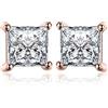 JewelryPalace 0.8ct Orecchini a Bottone Donna Argento 925 con Creato Moissanite, Piercing Orecchini a Lobo con Pietra a Taglio Principessa, Orecchini Solitario in Oro Rosa Set Gioielli Donna