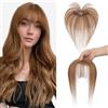 S-noilite Frangia Clip Capelli Veri Frangetta Extension, 9g Frangetta Francese Capello Veri, Frangia Capelli Umani, 360° Capello Umani Toppers con 5x12.5CM Base per Diradati, Castano Chiaro #6