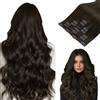 HOTBANANA Extension Capelli Veri Clip, Marrone Scuro Extension Clip Capelli Veri 35cm 7pcs Remy Umani Naturali Capelli Extensions 120g