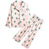 SWOMOG Pigiama in seta a maniche lunghe in raso, per bambine, con bottoni, pigiama con stampa, età 6-17 anni, A righe rosa., 14-15 Years
