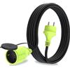 MutecPower 5m Cavo di prolunga con presa Schuko per uso esterno IP44 H05RR-F3G 1,5mm² presa con contatti di protezione cavo in gomma da esterno 5 metri nero/verde