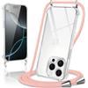 Coiwxmoi Cover per iPhone 16 Pro con Cordino 6,3,Trasparente Custodia con Laccio Tracolla Corda Catena Cinghia,Ultra Morbido Silicone TPU Antiurto Case per iPhone 16 Pro, Oro Rosa