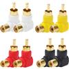 KUOQIY 8 Pezzi Adattatore ad Angolo Retto RCA Placcato Oro, 90 Gradi RCA-Maschio a Femmina Adattatori, per Audio Stereo o Video AV, 2 Rossi + 2 Neri + 2 Bianchi + 2 Gialli