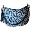 Cath Kidston Borsa a mano blu e bianca con motivo floreale con nappe