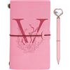 Toozen Regalo Diario in Pelle Iniziale, Diario di Viaggio Rosa, Taccuino in Pelle Rifillabile con Penna Diamante Cuore, Idee Regalo Compleanno, Ringraziamento, Natale per Donne Ragazze Amica Scrittori T