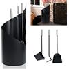 HENGMEI Set di 5 accessori per camino in acciaio inox, set di posate per camino, con supporto, scopa, pinza, gancio, pala per stufa a legna (nero, tipo B)