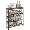 CHOEZON Scarpiera a 4 Ripiani per 9-15 Paia di Scarpe, Scaffale Portascarpe con Piano in Legno, Struttura Metallica, Piedini Regolabili, per Ingresso, Corridoio, Marrone Vintage e Nero DTXJ75BF