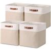 Mangata - Set di 4 scatole portaoggetti in tessuto, a forma di cubo, 33 x 38 x 33 cm, colore: cachi chiaro e bianco