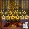 Hekasvm Tenda natalizia a LED, con stelle, luce bianca calda, per interni, con telecomando e timer, IP44, 8 modalità, 3,5 x 5 m, USB, decorazione natalizia con 12 stelle