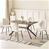 JIJIAN Set Sala da Pranzo con Tavolo da Pranzo in Legno Marrone Scuro e 4 Sedie Beige, Tavolo da Pranzo Rettangolare di 140x80x76 cm con 4 Sedie da Pranzo in Lino a Design Ergonomico