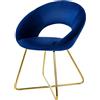ML DESIGN modern living ML-Design Sedia per Sala da Pranzo in Velluto Blu con Schienale Rotondo Poltroncina Imbottita da Cucina Salotto con Gambe in Metallo Oro Seduta Ergonomica Confortevole per Soggiorno 64x53x77 cm