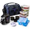 ThinkFit Borsa Porta Pranzo Isotermica 6 Contenitori per Alimenti - Senza BPA, Compatibile con Microonde e Freezer - con Tazza Shaker, Dosatore per Pillole, Tracolla e Tasca Portaoggetti (Viola)