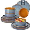 vancasso ONION Servizio Piatti 18 Pezzi per 6 Persone, Set Piatti Moderni in Gres - 6 Piatti Piani, 6 Piatti Dessert e 6 Ciotole Cereali - Adatto per Lavastoviglie, Smalto Reattivo Grigio Blu
