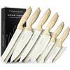 Home Hero Set di coltelli da cucina con affilacoltelli - Ceppo coltelli in acciaio inossidabile ad alto tenore di carbonio con manici ergonomici (12 pezzi - Crema)