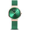 BERING 14531-868 Orologio da donna al quarzo, orologio da polso con cassa in acciaio inossidabile color oro rosa da 31 mm e quadrante verde, cinturino in maglia milanese, vetro zaffiro, 5 ATM