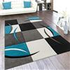 Paco Home Tappeto salotto moderno pelo corto - motivo a quadri e righe 3D, antiscivolo, Dimensione:300x400 cm, Colore:Turchese